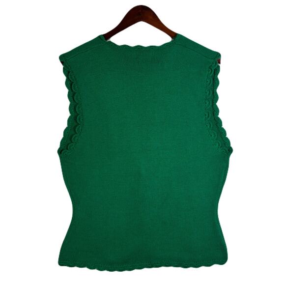 KORET Vintage Green Knit Sweater Vest w/Blue Embroidered Flowers Womens Size M - Picture 3 of 11